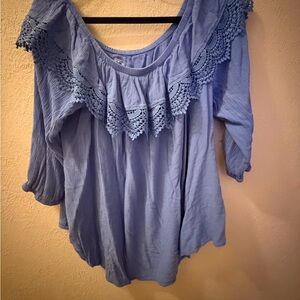 St. John's Bay Light Blue Crochet Accent Blouse